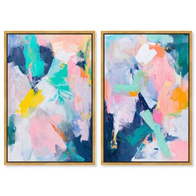 «Feather Colors Set», ensemble de 2 toiles Maximalist par Art Remedy