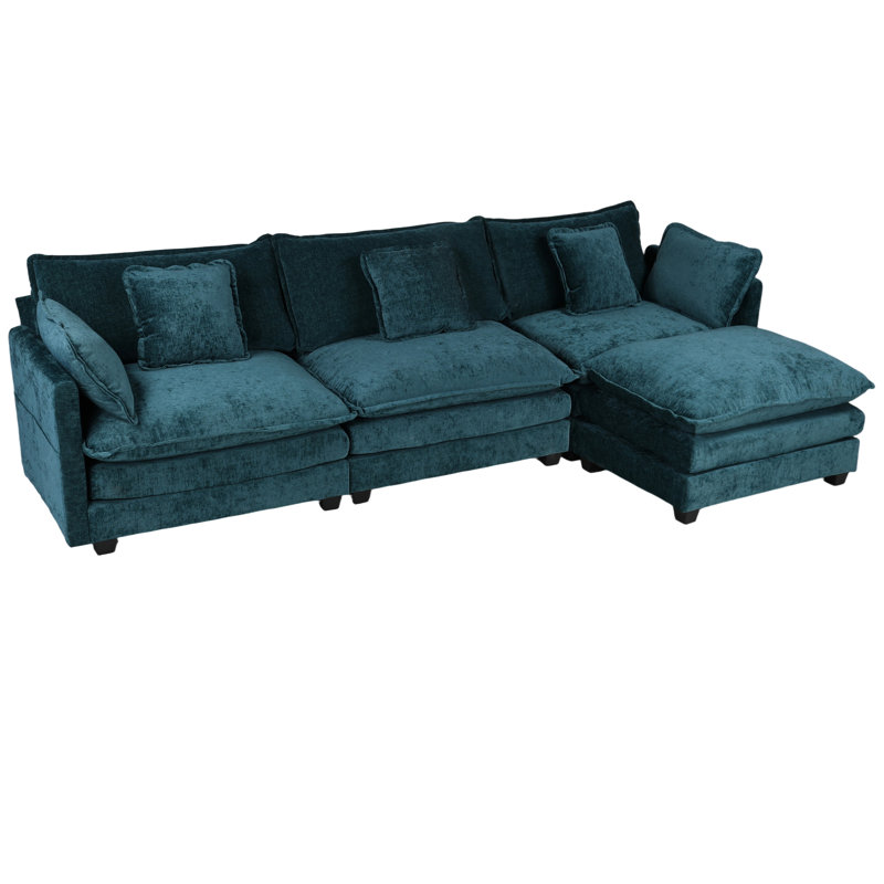Chenille 3-Seat Sectional Sofa - Modular Deep Seat Sleeper Couch with Ottoman, Comfy Upholstered Furniture for Living Room, Apartment, Office"