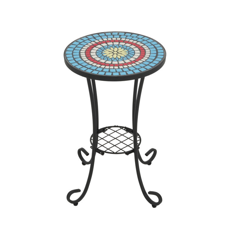 Table d'appoint de patio avec tablette, Bleu / Noir