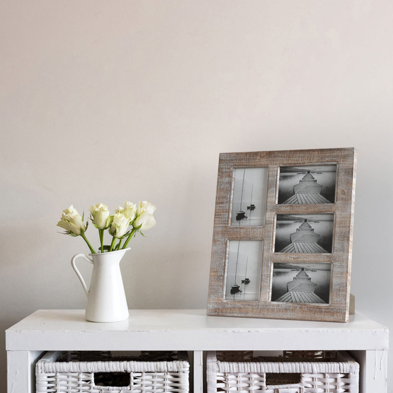 Designs 4X6 Collage Picture Frames, 5 Photo Openings For Multiple Pictures, Distressed Rustic Wood Farmhouse Frame For Wall, 15.75X13.75 (Brown)
