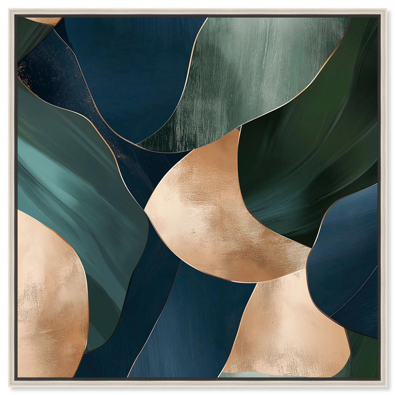 «Marine and Emerald Bits I», art abstrait bleu par Art Remedy, Encadrement argenté, H 25 po x l 25 po x P 2 po