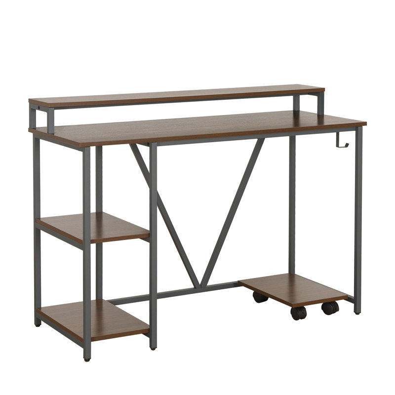 Techni Mobili Industrial Writing Desk, Walnut/Black