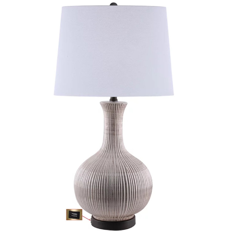 USB Table Lamp, Ivory/Taupe/Bronze