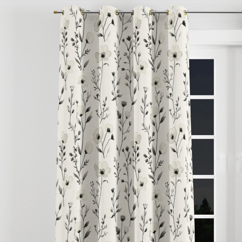 Floral Curtains for bedroom - Country Farmhouse Ivory Meadow line Grommet Curtain - 1 Panel, Gold Grommets, 52" W x 108" L