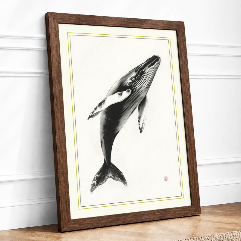 Breaching Whale Japandi - Framed Print, A1 - 84.1 x 59.4 cm, Walnut