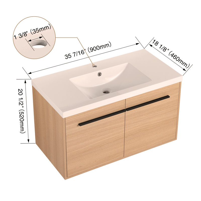 Ensemble de meuble-lavabo de salle de bain en chêne avec comptoir en résine 36 po, 2 portes Oak