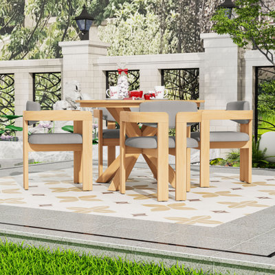 5-Piece Wood Outdoor Round Dining Set with 4 Barrel Armchairs