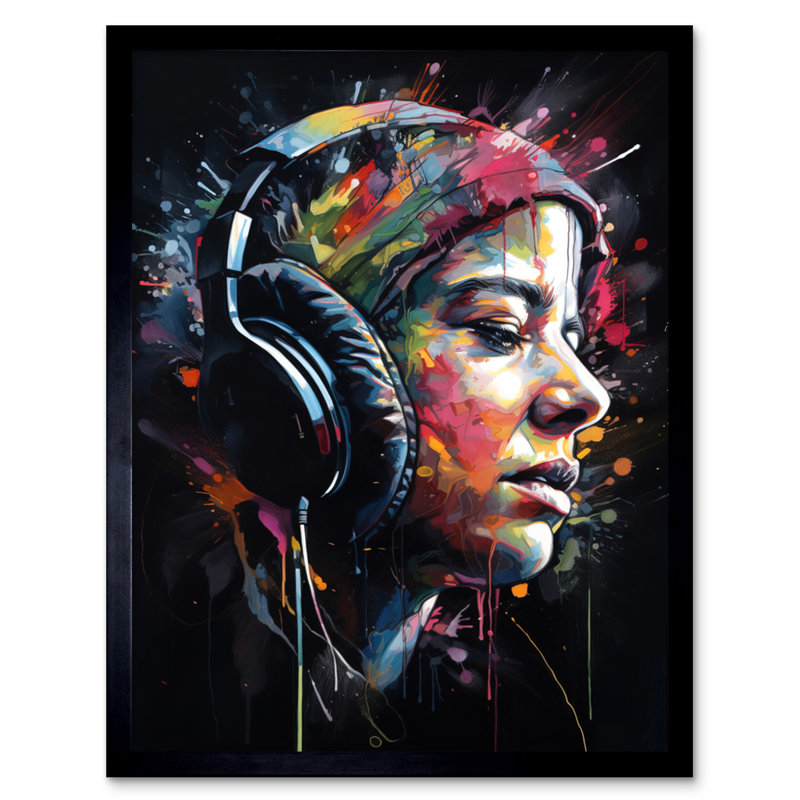 Lost In Melody Listening To Music Through Headphones - Single Picture Frame Print