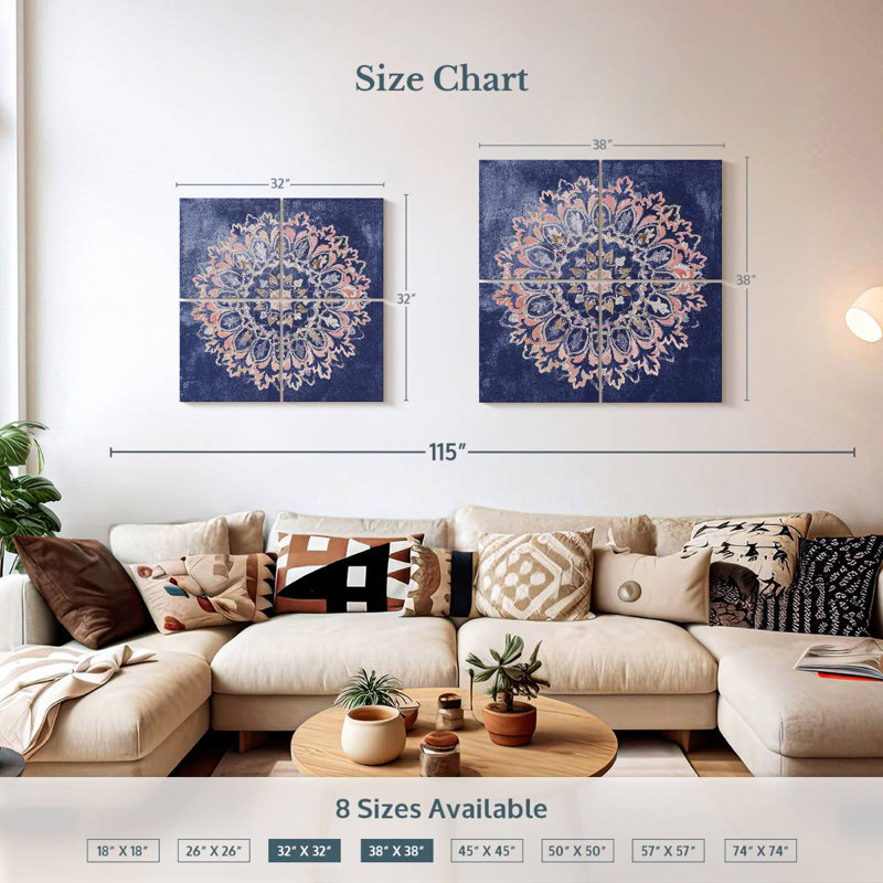 Kala Mandala Delight bleu marine, H 32 po x l 32 po