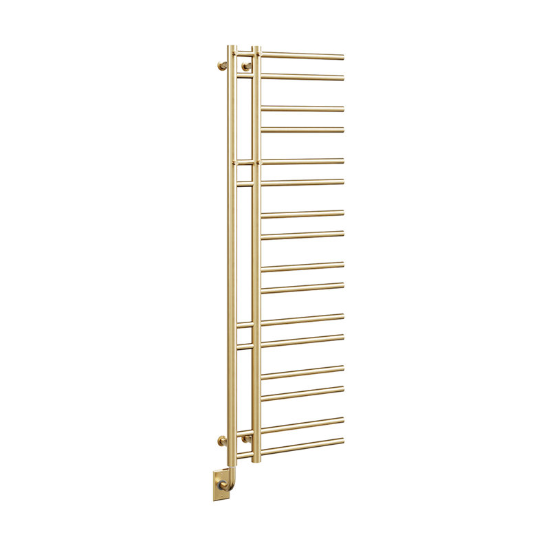 Chauffe-serviettes électrique moderne câblé 19,5 po x 60,5 po - or brossé, rempli de fluide, conception unique, comprend un interrupteur intelligent programmable, garantie à vie