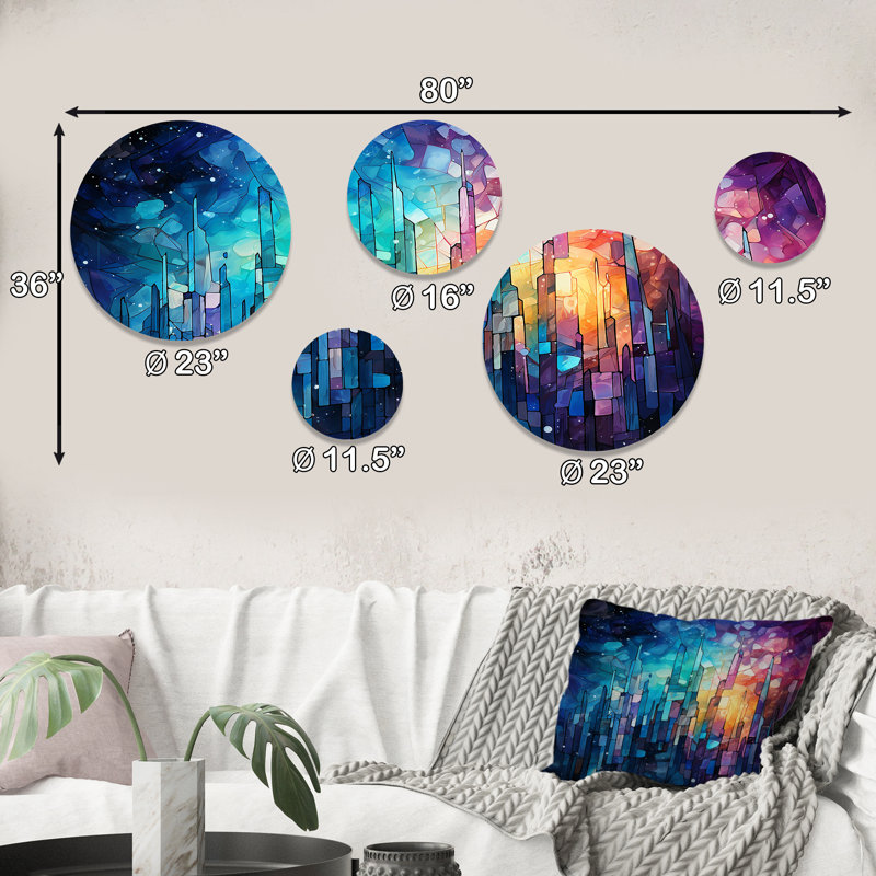 «Midnight Cityscape Spectrum 1», ensemble d'art mural rond sur 5