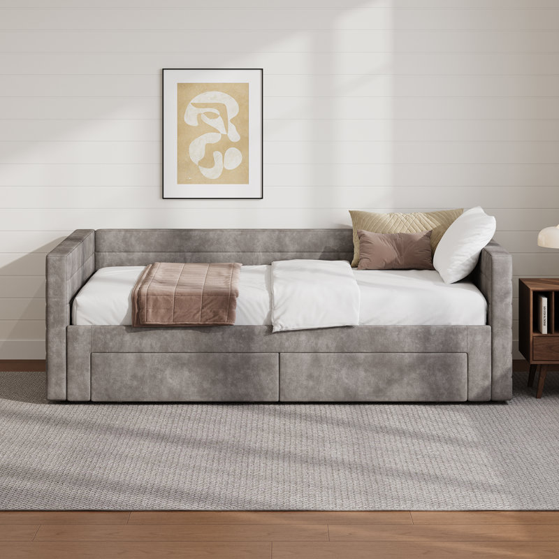 Formora Modern Chenille Extendable Daybed with Trundle, Gray