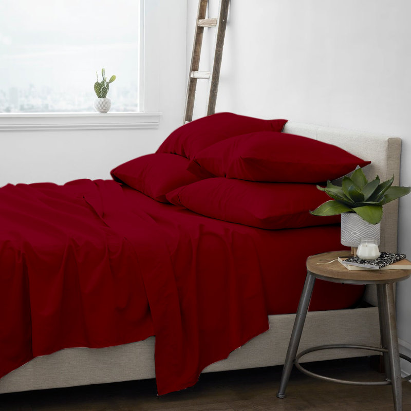 Microfiber Sheet Set, Queen, Burgundy