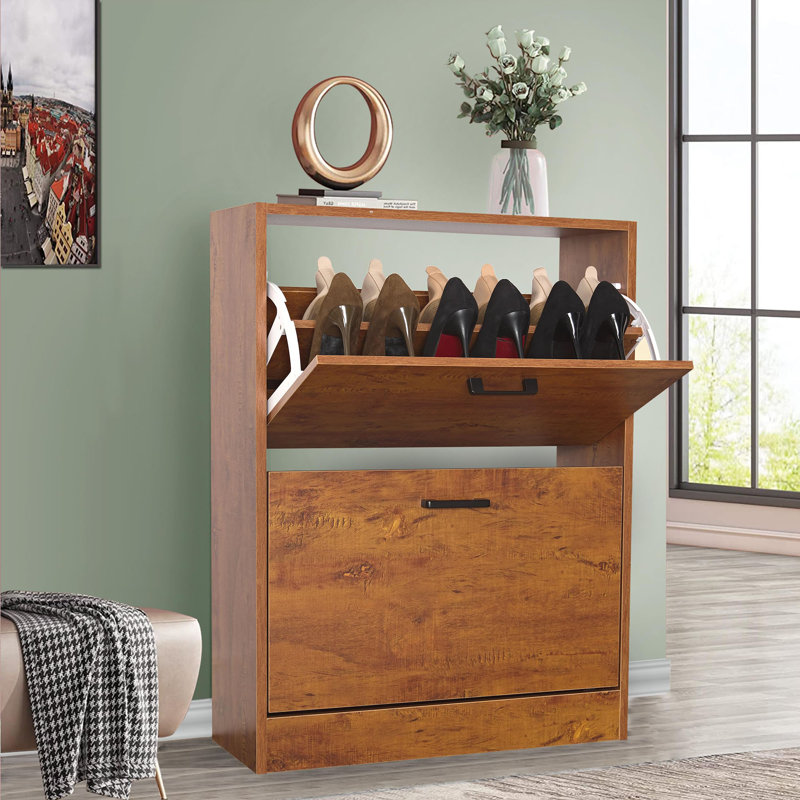12 Pair Flip Down Shoe Storage, Oak