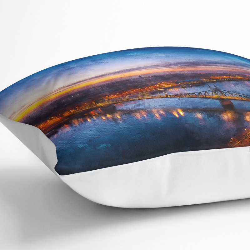 Budapest Skyline in Hungary Cushion with Filling, 40cm H x 40cm W x 15cm D, White