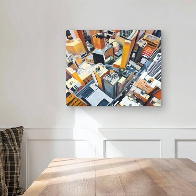 High Top View of New York Buildings - Orange Industrial Metal Print