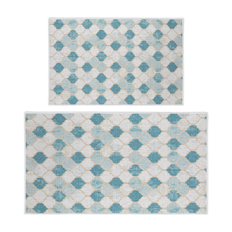 Tapis de cuisine 2 pièces Devki, Beige/bleu