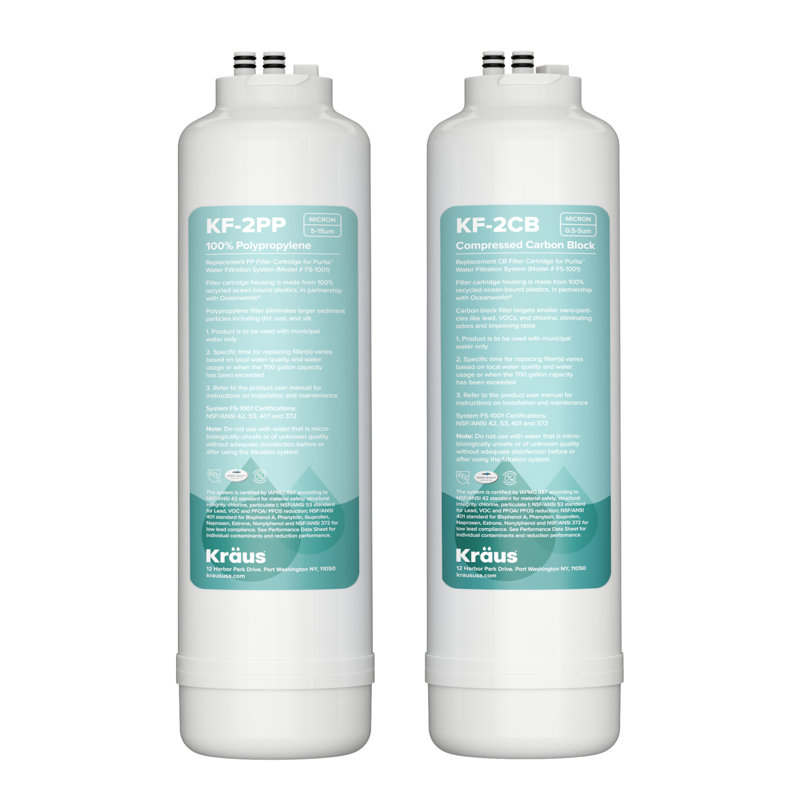 KRAUS Replacement Filter Cartridges for Purita 2-Stage Under Sink Water Filtration System with Carbon Block and Polypropylene Filters (Set Of 2)