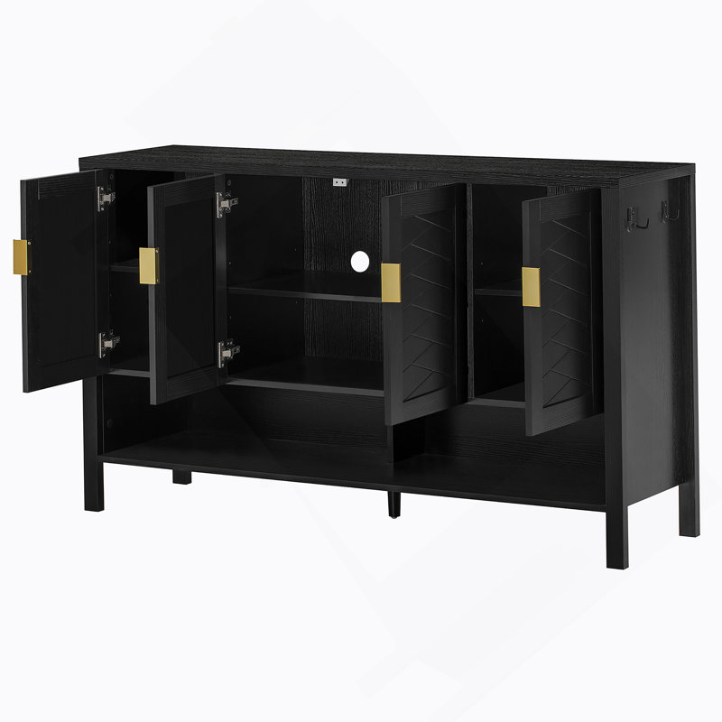Storage Sideboard With 4 Doors, Buffet With Adjustable Shelves, Accent Cabinet For Living Room, Dining Room, Office, Black