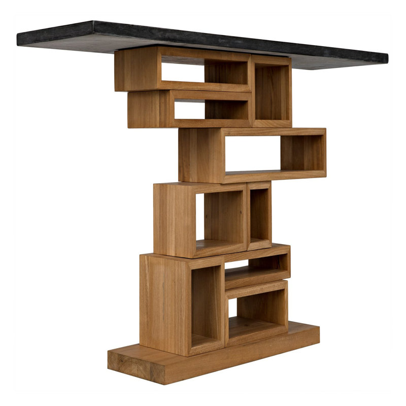 Balin 68'' Walnut Console Table with Black Marble Top