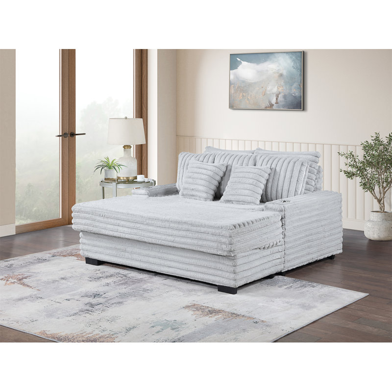 Canapé-fauteuil surdimensionné en velours côtelé l 67 po Symphony avec porte-gobelets et port de charge USB, Gris clair
