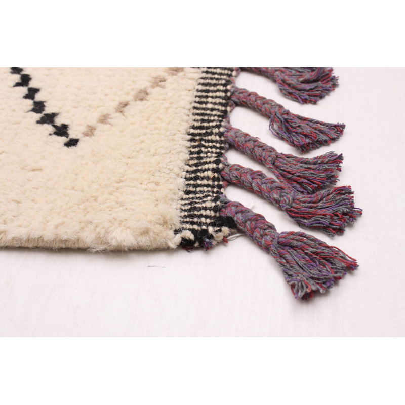 Tapis unique en laine noué à la main 7 pi 11 po x 10 pi 11 po nouvel âge Hedon en noir / crème / taupe