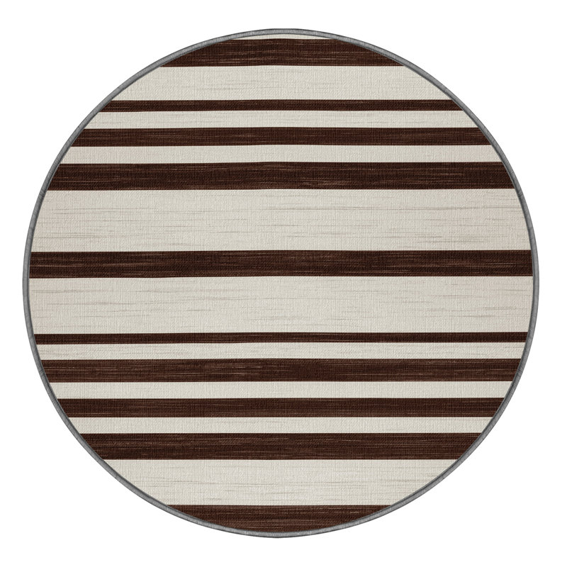 Machine Washable Horizontal Stripes Gray Area Rug, Round 7'