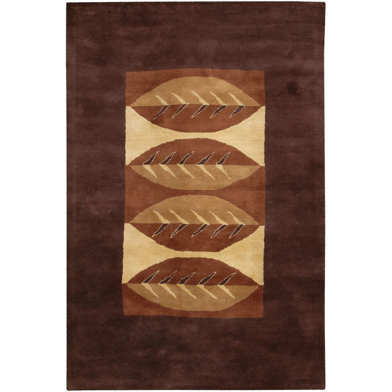 Tapis d'intérieur en laine touffeté à la main à motif géométrique brun, Rectangle 7 pi 9 po x 10 pi 6 po