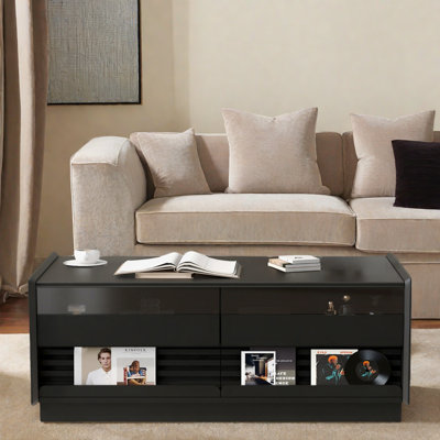 Modern Rectangle Coffee Table With 4 Drawers And 2 Display Shelves