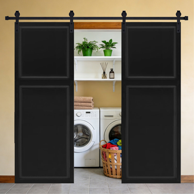 Porte de grange coulissante double en panneau de fibres à densité moyenne noyer noir avec 2 panneaux 80 po x 40 po Double, 2