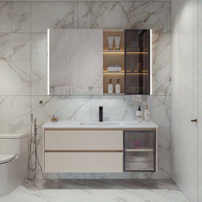 Simple light luxury cream style bathroom cabinet