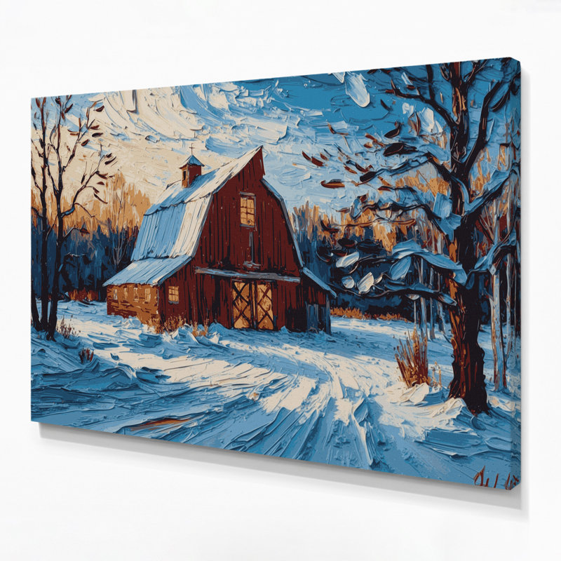 «Christmas Winter Barns», art mural sur toile bleue, H 24 po x l 36 po