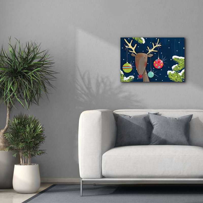 Toile épique Graffiti «Bright Christmas Deer Blue» par Anne Tavoletti, 54 po x 40 po, H 18 po x l 26 po x P 0,75 po