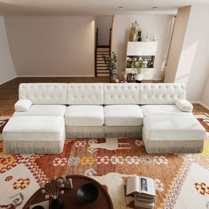 135-Inch 4-Seater Velvet Upholstered Sofa With Ottoman, Suitable For Living Rooms, Conference Rooms, And Bedrooms., Beige