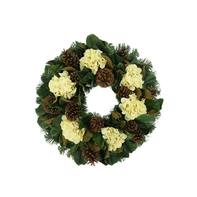 Couronne Joannette Magnolia, hortensia et pomme de pin à feuilles persistantes
