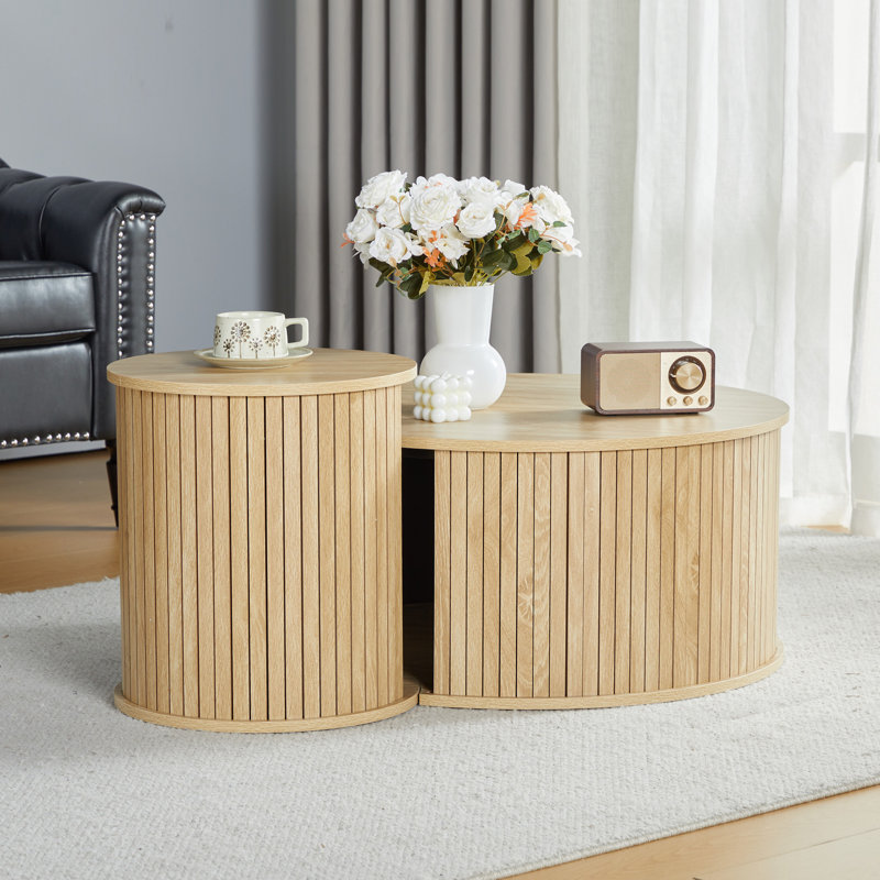Natural Wood Round Nesting Coffee Table Set