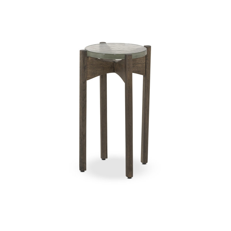 Table de bout Relo - verre coulé transparent, Clair, Chêne tabac clair