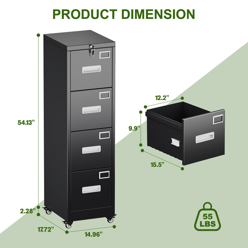 Metal File Storage Cabinet With 4 Drawer And Lock,office Home File Cabinet With Name Card Holder For A4 Letter/legal Size, 14.96" W X 17.72" D X 54.13" H, Assembly Required