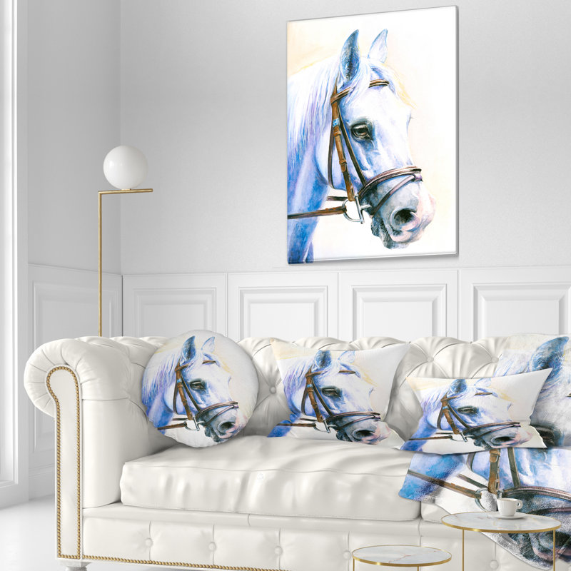 Cheval bleu avec bride - coussin imprimé animal