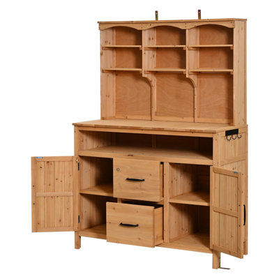 65''H Outdoor Patio Kitchen Island With Hutch, Cabinets