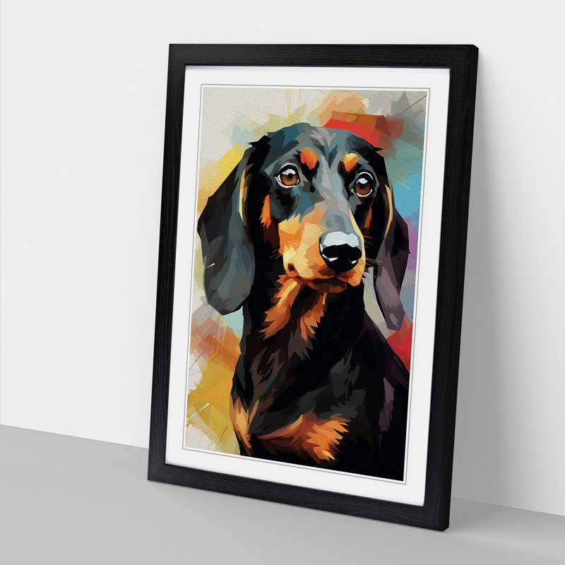 Dachshund Gestural - Single Picture Frame Print on Wood, 46cm H x 34cm W x 2cm D, Black
