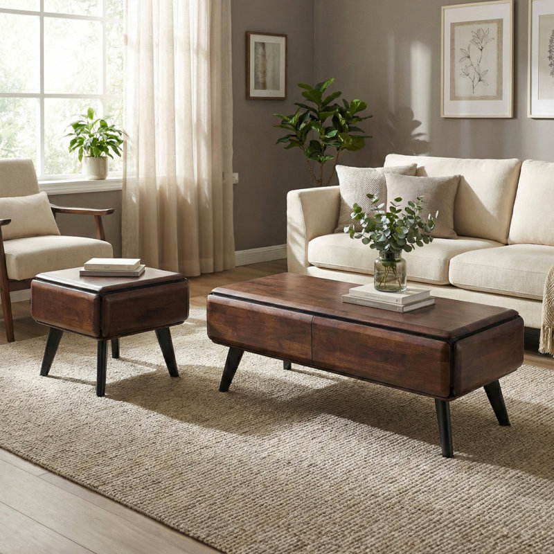 Rozella 2-Piece Solid Wood Coffee Table Set, 2 Pieces: Coffee Table, End Table