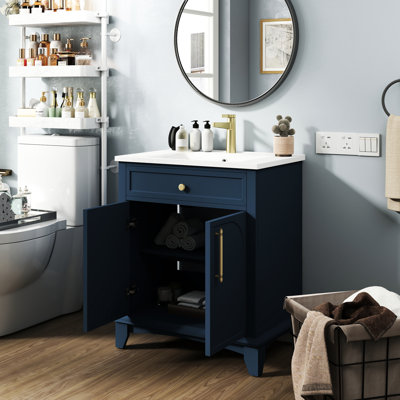 Meuble-lavabo moderne de 27,8 po, rangement haut de gamme avec tiroirs, peint, pieds en bois massif, meuble-lavabo l 18,7 po x P 27,8 po, nombreuses tablettes réglables, surface, lavabo intégré,
