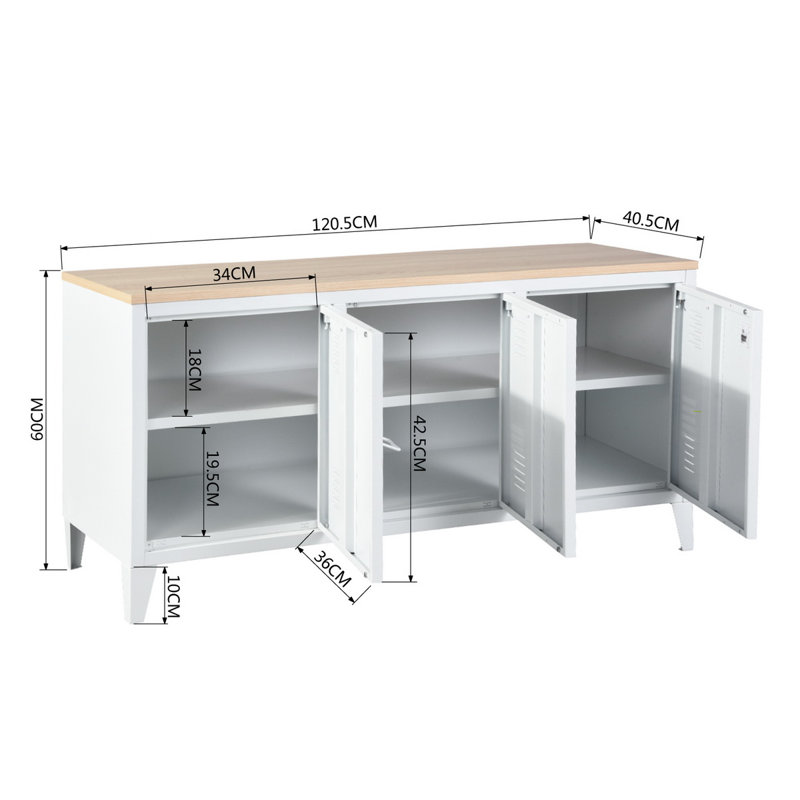 Coutee Unfinished Sideboard with Fireplace Included, 120cm, White/Natural