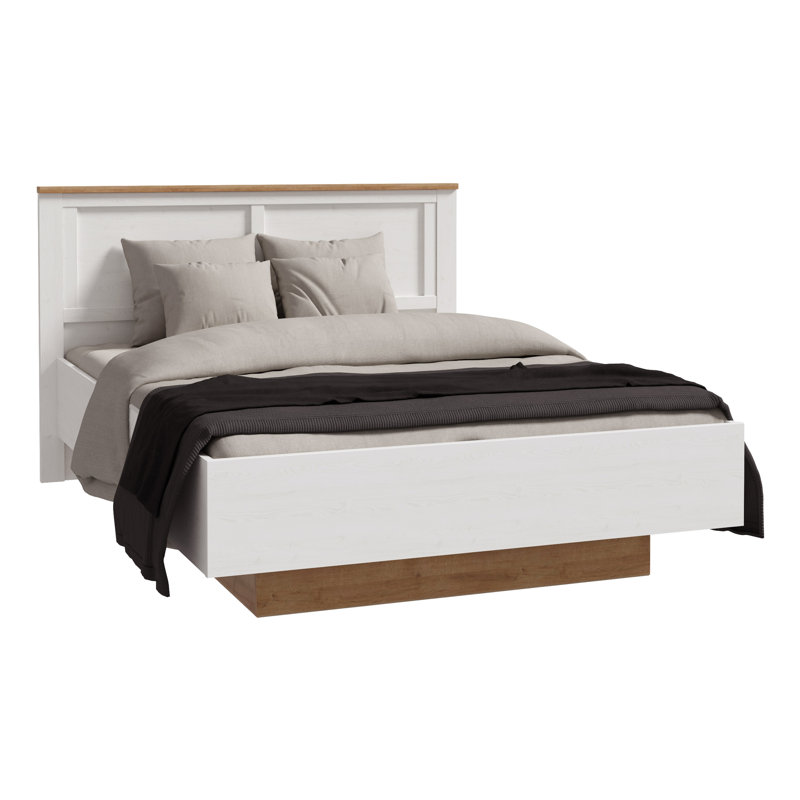 Country Style Bed with Slatted Frame, Engineered Wood, Riviera Oak / Sibiu Larch Light Decor,, 156.2 x 206.4cm