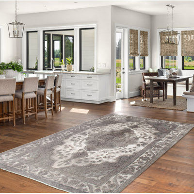 Tapis décoratif gris en laine noué à la main de conception unique 6 pi 3 po x 9 pi 4 po Catja noué à la main