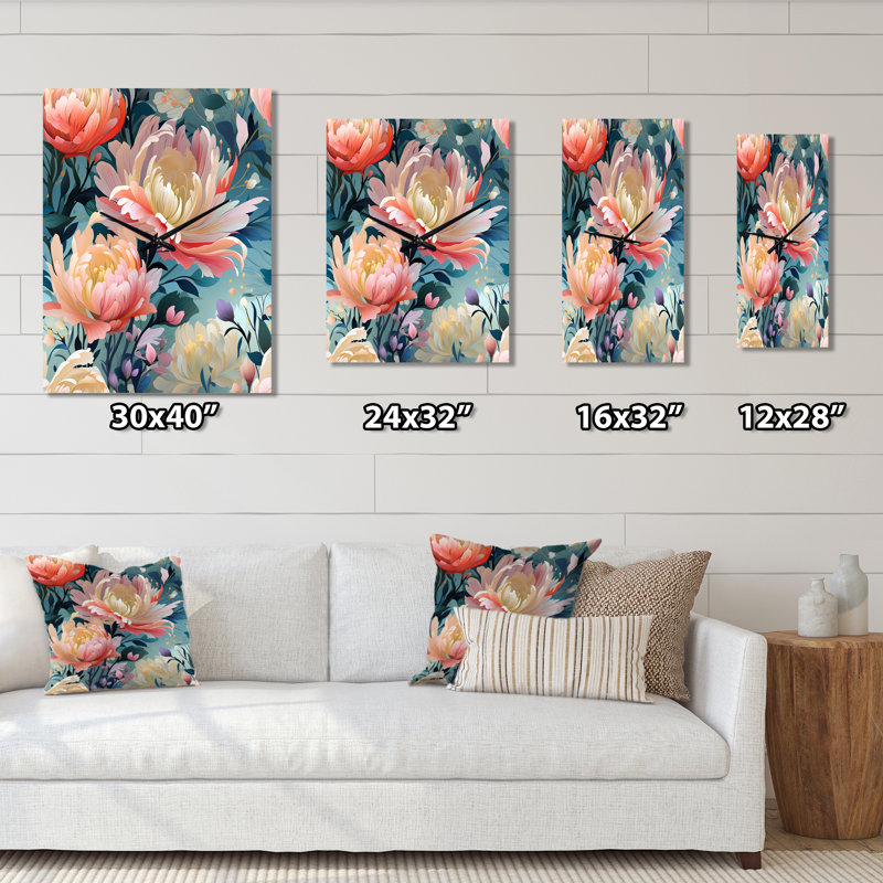 Jassim - Floral Modern Wall Clock, H 28 po x l 12 po x P 1 po