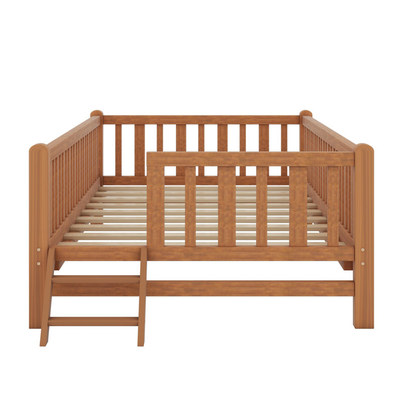 Structure de lit en bois avec rails de sécurité, Walnut