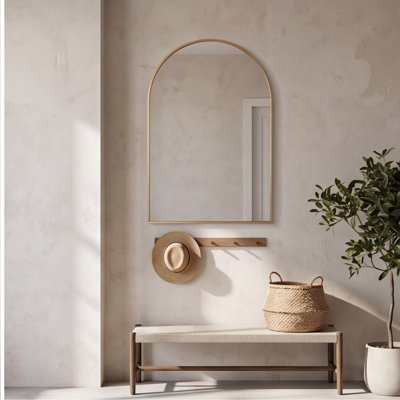 Miroir mural arqué 20 po x 30 po - Cadre en métal moderne, aluminium antirouille, incassable, pour salle de bain et meuble-lavabo