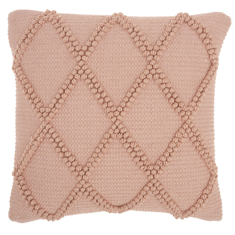 Blush Pink Diamond Lattice Cotton Polyester Throw Pillow 18" x 18"